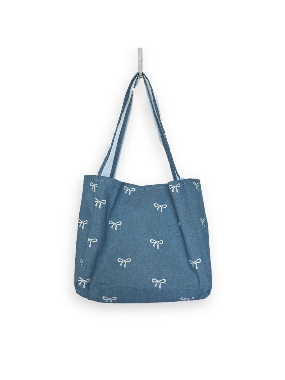 DENIM LARGE BOW TOTE | NEW Denim Blue & White Bow Tote Bag